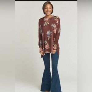 Show Me Your Mumu Chocolate and Roses Knit Bonfire Tunic Sweater rolled neck